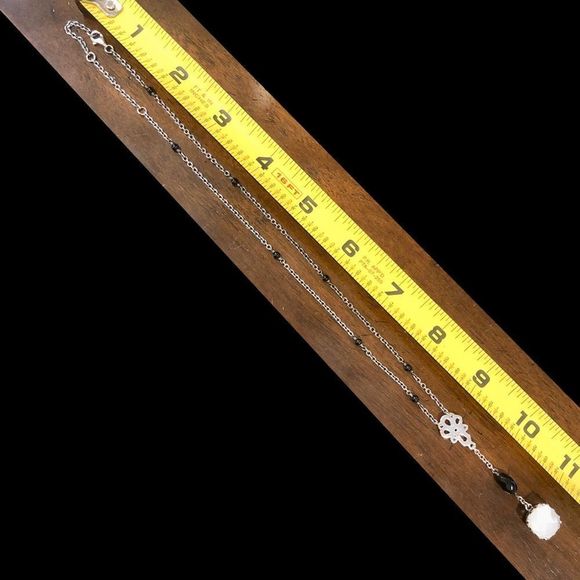 PANDORA Sincerity Sterling Silver Y Drop Mother of Pearl Onyx Station Necklace - Picture 6 of 12